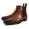 Boots Brown Chelsea for Men Black Business Business Handmades Men's Short Round Round Toe Slip-on Tornozelo 230201