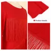 Casual Dresses Party Women Evening Elegant Long Sleeve O Neck Tassels klänning Oregelbunden längd Afrikansk födelsedag Bodycon Fringe 2023