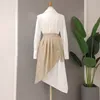 Casual Jurken Vrouwen Kleding 2022 Witte Feestjurk Kantoor Onregelmatige Shirt Elegante Lange Mouw Vrouwelijke Geplooide Lente 2 Stuks