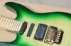 Left Hand 6 Strings Green Electric Guitar with Floyd Rose Maple Fretboard Quilted Maple Veneer Customizable