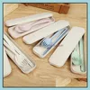 Flatware Sets Exquisite Health Environmental Wheat Platycodon St Cutlery Set Portable Cam Tableware Spoon Fork Chopsticks Camp Kitch Otte4