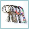 Party Favor Women Tassel Bracelets Pu Leather Wrap Key Ring Leopard Lily Print Keychain Keyring Wristband Sunflower Circle Bangle Ch Otiuq