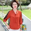 여자 블라우스 blusas mujer de moda blouse 여자 짧은 슬리브 v-neck 폴카 도트 보우 3/4 레이스 시폰 탑 2023