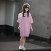 Mirl's es New Teen Kids Girls Midi Cotton Children Sistripe Dress 2022 Summer Lace Roupas de retalhos de retalhos causal #6946 0131