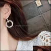 Charm Fashion Rhinestone Round Geometric Drop Earrings For Women Jewelry Sier Gold Rose Color Handmade Statement Elegant Leverans Otib1