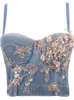 Regata feminina Camis Sexy Halter Denim Strass Corset Crop Top Feminino Espartilho Top Tubo Feminino Sutiã embutido com Lantejoulas Fora do ombro Jeans Sem Mangas Camiseta Y2302