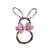 Decorative Flowers Easter Bow Wreath Ears Garland Decorating With LED Lights For Front Door Wall Decor