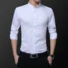 Mäns casual skjortor hipster design kragefri skjorta för män 100 bomull mjuk smal passform långärmad vit svart marin tuxedo 4xl 5xl 230201