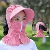 Cappelli a tesa larga Cappello da sole anti-UV per donna Cappellino con visiera a righe da donna multifunzione Collo femminile Proteggi caccia da equitazione