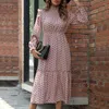 Sıradan elbiseler moda kadınlar mizaç pembe uzun kollu polka nokta elbise yaz vintage artı sonbaharda kadınlar için befree tunik