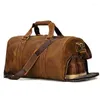 Duffel Bags Leather Hand Travel Bag Men Crazy-Horse Tote Men's With Shoe Seat High Capacity Luggage Cowhide