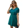 Party Dresses Solid Button Detail Wrap Mini Dress for Women 2023 Summer Elegant V Neck Short Sleeve High midje Sundress kläder