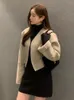 レディースジャケットコロボフクロップウール布コート女性冬のVネック長袖カーディガン気質韓国ファッションソリッドシャクエタ