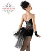 Stage Wear Black Swan Feather Trimmed Neckline Sequins Leotard With Ballet Tutus Skirt Or Shorts For Jazz Dance 2 Pieces Costumes