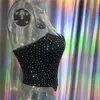 Women's Tanks Camis 2022 Rhinestones Black Corset Tops Women Strapless Night Club Backless Sexy Crystal Crop Top New Arrival Y2302