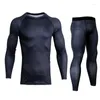 Herr t -skjortor 2st bodybuilding set (skjorta leggings) kompression tee skjorta slitage fitnesskläder svettbyxor utslag vakt många färger