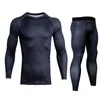 T-shirts pour hommes 2PCS Bodybuilding Ensembles (Chemise Leggings) Compression Tee-shirt Porter des vêtements de fitness Pantalons de survêtement Rash Guard De nombreuses couleurs