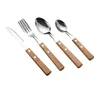 Set di stoviglie Coltello giapponese con manico in legno Forchetta e cucchiaio Set di frutta per bistecca da tavola in acciaio inossidabile 304