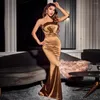 Casual Dresses Women Summer Sexy Diagonal Collar Tank Off Shoulder Backless Hollow Out Luxury Maxi Evening Party Club Dress Gold