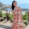 Casual Dresses Japanese Beach Style Fairy Dress Womens Elegant Floral Chiffon Sling Backless Summer Sweet Fashion V-Neck 2023