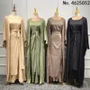 Etniska kläder mode muslim 3 stycken abaya uppsättning för kvinnor solida hösten dubai kalkon arabiska oman marockansk kaftan islamisk fall 230131