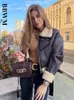 Dames lederen faux domans mode dikke warme shearling jas jas vintage lange mouw riem zoom vrouwelijke bovenkleding chic tops 230131