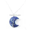 Charms Natural Crystal Crescent Moon Stone Life Hangers Rozen Quartz Draad Wrapped Trendy Sieraden maken Groothandel D Dhgarden Dhon1