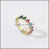 Ringas de banda Moda Rainbow Heart Baguette eternidade Eternidade noivado anel de pilha de casamento para mulheres adoráveis ​​jóias de cristal gota de othyx