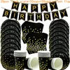 Wegwerp servies Zwart Gold Dot 30e TABREE TAREEN Handhanddoekplaten Tablecover Cups Party 30 Verjaardagsbenodigdheden 230131
