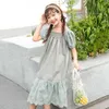 Girl's ES 2023 Summer Korean Style Teen Girls New Children kortärmad kläder Cutout Lace Princess Dress Fashion #7207 0131