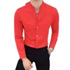 Herren-Freizeithemden, schwarz, einreihig, Stehkragen, modisch, schmal geschnitten, für Männer, Hochzeit, Party, Top, Camisa, Rot, Weiß, 230201