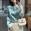 Women's Blouses High Quality Chinese Style Silk Jacquard O-Neck Shirt Women's 2023 Spring And Summer Vintage One Button Long Sleeve Top