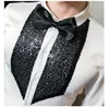 Men's Casual Shirts White Black Tuxedo Shirt Men Sequins Patch Solid Long Sleeve Dress Slim Fit Stage Wedding Prom Gentleman Blouse Male 230201