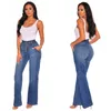 Jeans Spring High midja breda ben t￤tt h￶ftb￤lte kvinnors jeans 6110