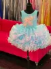 Ruffles Cupcake Girl Pageant Dress 2023 Crystals Little Kids Cocktail Rising Star On-Stage Formal Event Party Wear Clows Spädbarn Småbarn Flower Girls Turquoise Pink