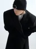 メンズウールブレンドマウロイカルディ秋の冬の長い長い大きさの温かい柔らかい黒いトレンチコート肩パッドとゆるい韓国のファッションオーバーコート230201