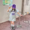 Ragazza 2022 Estate grandi ragazze Abiti Casual Lettere Abito t-shirt Bambini Oversize Manica a sbuffo Sport Abiti in cotone Abbigliamento per bambini 0131