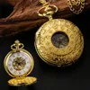 Montres de poche Antique Argent / Or jaune Hollw-Out Case Montre à quartz unisexe Numéro romain Affichage Collier Pendentif Chaîne Montre Reloj