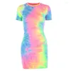 Party Dresses Made In China Fashion Design 0-Neck Women Dress Tie Die Print Casual Lady Clothing