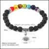 Brins de perles 7 Chakra Pierre de Lave Perles Bracelet Abeille Coeur Amour Amitié Éléphant Ange Tournesol Souhait Charme Huile Essentielle Diffu Oteas