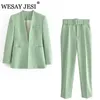 Womens Two Piece Pants WESAY JESI Office Suit Fashion Blazer Pantsuit Simple Solid Color Collar Long Sleeve Trousers 2 Set 230131