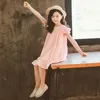 Girl's Summer Girl Ruffle Dress Teens Kids Cotton Linen Vintage Dresses Big Loose Princess Party Frocks Girls Vestidos Ålder 3-14 0131