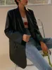 Женская кожаная искусственная корейская черная мототовая куртка винтаж теплый женский костюм Blazers Streetwear Ladies Fashion Trend Thin Biker Coats 230131