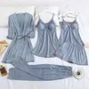 Women's Sleepwear Sexy Print Bride Wedding Robe Set Soft Women Summer Satin Nightwear Bathrobe Homewear Sleep Short NightdressWomen's