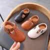 Flat Shoes Girls T Strap Leather Children Baby Kids Boys Casual Buckle Princess Embossing Non-slip Toddlers