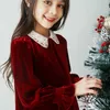 少女の新年のベビー服女の子コットンベルベットプリンセスドレス刺繍長袖の赤いドレスパーティー＃7195