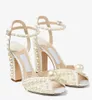 Sandali da donna in pelle con perle bianche Scarpe da sposa Abito da sposa Sacora Décolleté da donna Tacchi alti di lusso Sandali gladiatore da donna Scatola originale, EU35-43