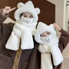 Scarves 4 In 1 Cute Bear Ear Warm Thicken Hat Scarf Gloves Mask Set Hooded Women Beanies Casual Plush Caps Solid Fleece Girl Kawaii Pres