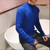 Men's T Shirts Summer Casual Knit Breathable Thin Sunscreen Long-sleeved T-shirt Hairstylist Tide Slim Turtleneck Sweater Blue Tops