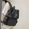Backpack Large Capacity Waterproof Travel Bags Solid Fashion Pu/Nylon Wide Shoulder Strap Backpacks College Student School Bag